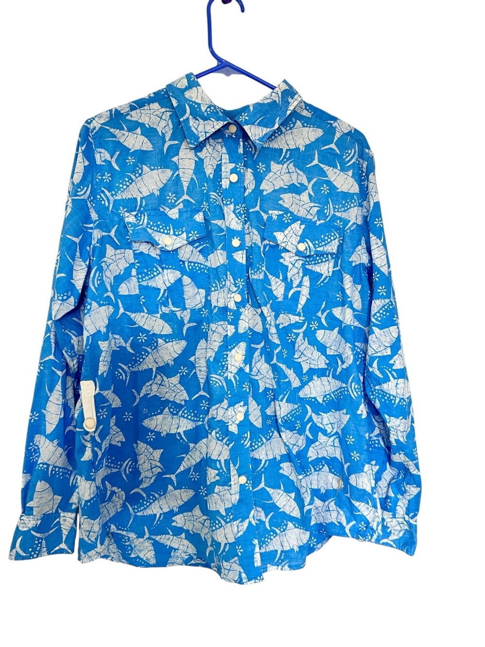 Guy Harvey Turquoise and White Shark-Print Shirt